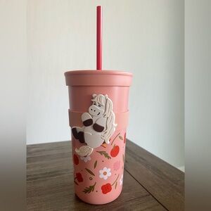 Starbucks Pink Tumbler with Straw and Floral Design